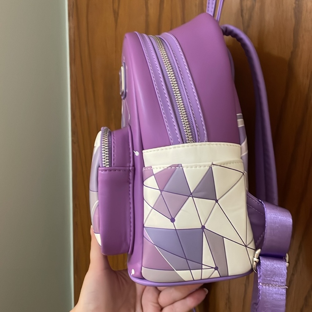 LOUNGEFLY UEC Purple White Abstract Wall Epcot Backpack - Picture 10 of 12